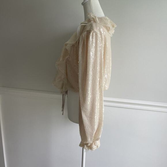 EN SIASON Sequin Crop Jacket Top Fairy Goddess Long Sleeve Mesh Romantic Med NEW - Picture 4 of 14